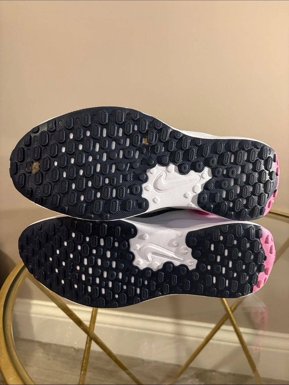 Nike Kids White and Pink Sneakers with Navy Swoosh
